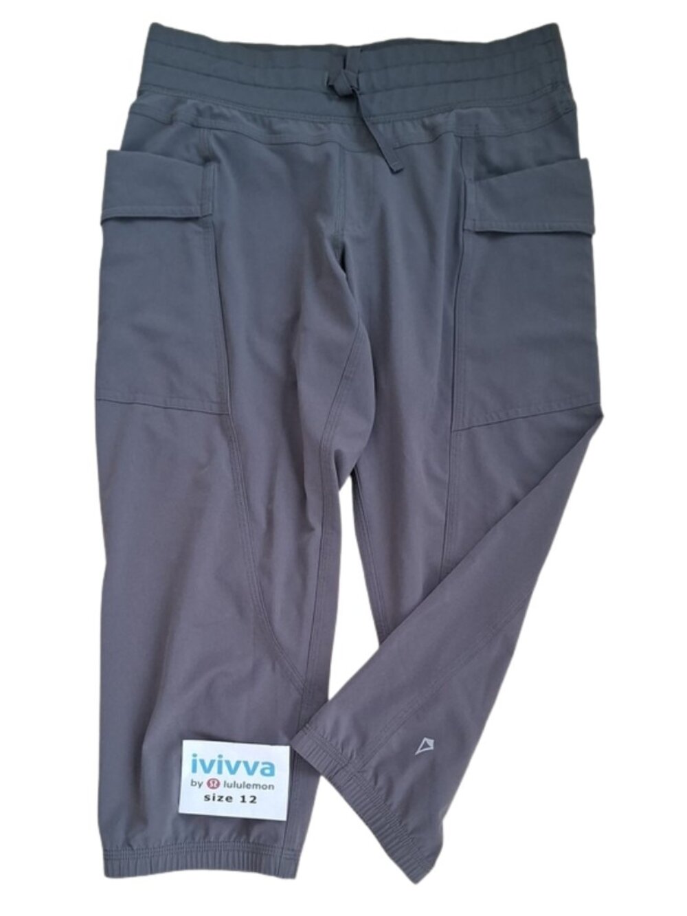 Ivivva Girl by Lululemon 🍋 Gray Active Crop Joggers pockets drawstring Size 12